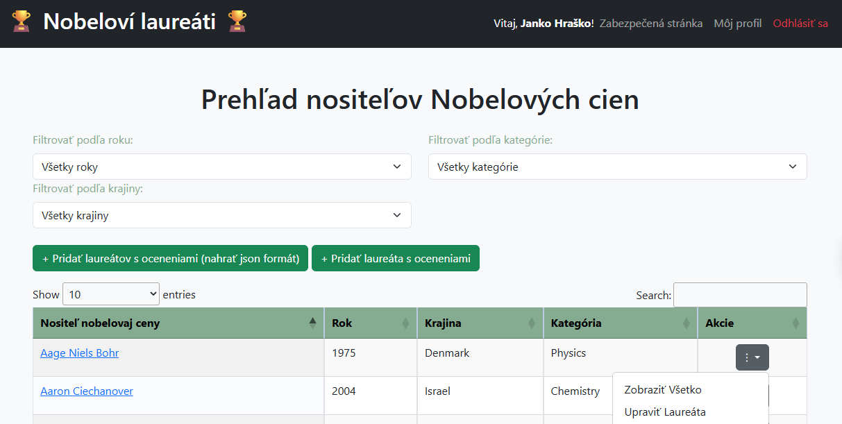 Náhľad projektu Nobel Laureates